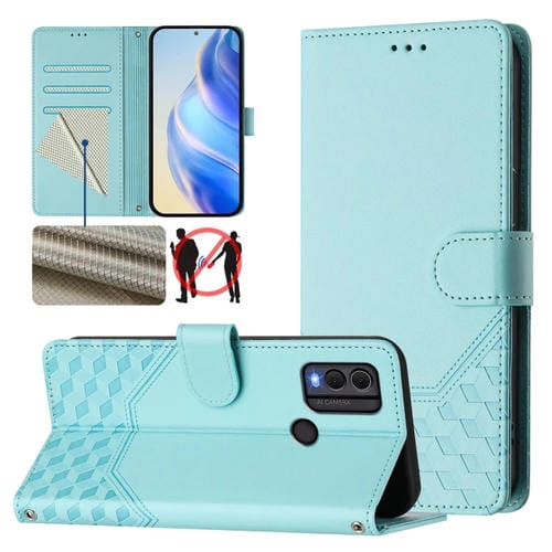 Funda de Cuero Rfid con Relieve en Panal para Nokia C22 (Verde Menta)