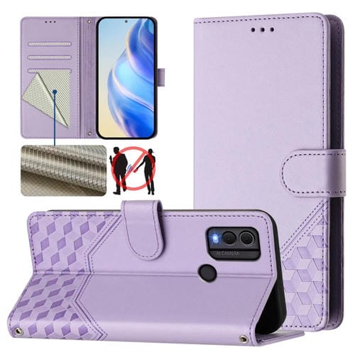 Funda de Cuero Rfid con Relieve en Panal para Nokia C22 (Morado Claro)