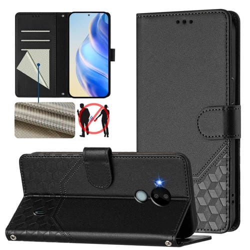 Funda de Cuero Rfid con Relieve en Panal para Nokia C30 (Negra)