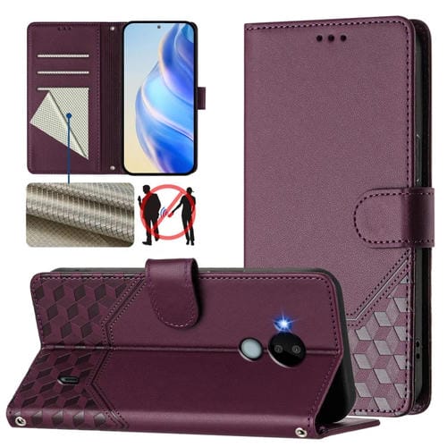 Funda de Cuero Rfid con Relieve en Panal para Nokia C30 (Violeta)