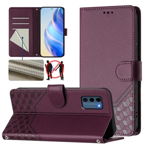 Funda de Cuero Rfid con Relieve en Panal para Nokia C300 (Violeta)