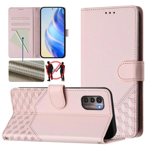 Funda de Cuero Rfid con Relieve en Panal para Nokia G11 4G y G21 4G (Rosa)
