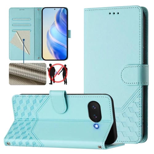 Funda de Cuero Rfid con Relieve en Panal para Google Pixel 9A (Verde Menta)