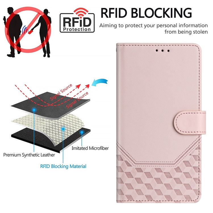 Funda de Cuero Rfid con Relieve en Panal para Oukitel C57S (Rosa)