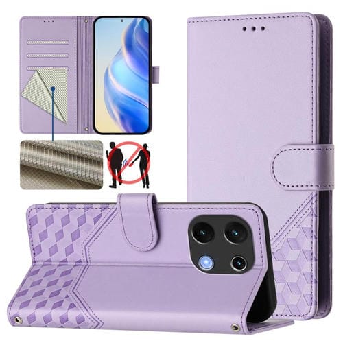 Funda de Cuero Rfid con Relieve en Panal para Umidigi Note 100 (Morado Claro)