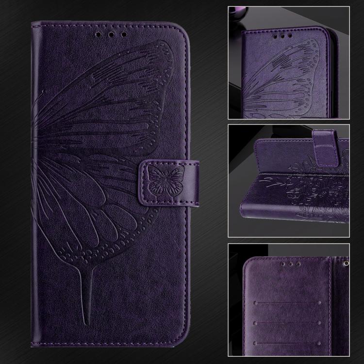 Funda de piel con diseño de mariposa en relieve para Samsung Galaxy M56 5G (morado oscuro)