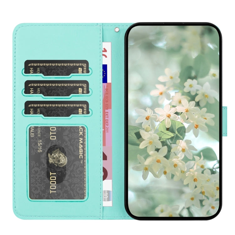 Funda de Cuero con Estampado Floral en Relieve para iPhone 16E (Verde Claro)