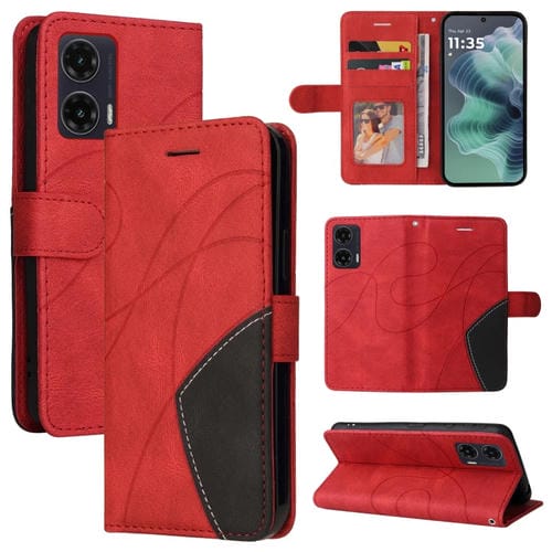 Funda de Cuero con Tapa para Motorola Moto G35 (Rojo) Dos Colores