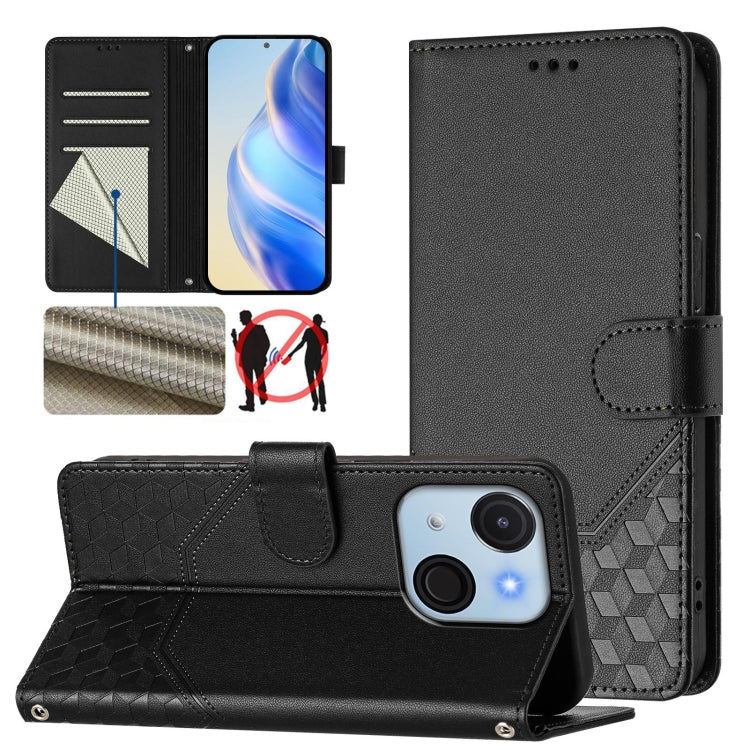 Funda de Cuero Rfid con Relieve en Panal para Teléfono Itel A50C (Negra)