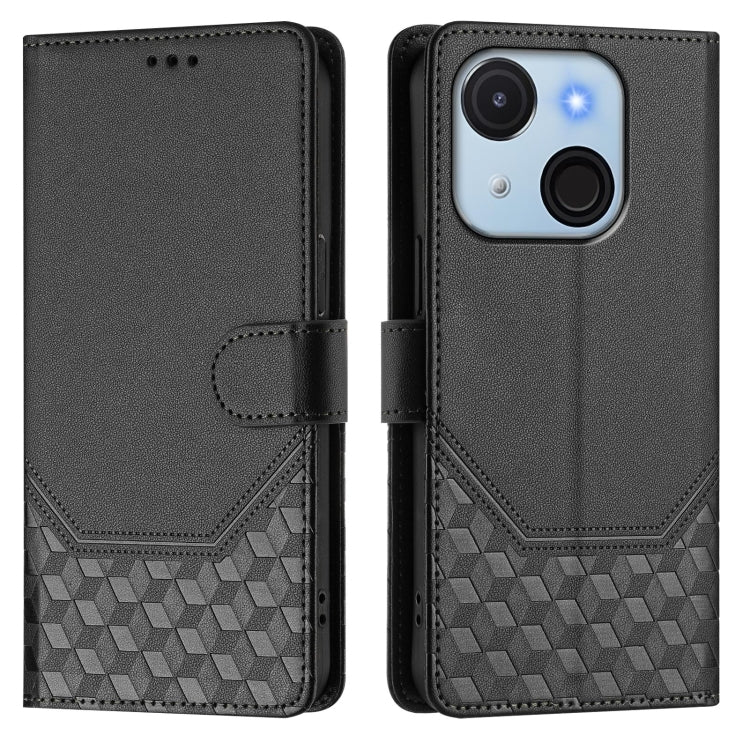 Funda de Cuero Rfid con Relieve en Panal para Teléfono Itel A50C (Negra)