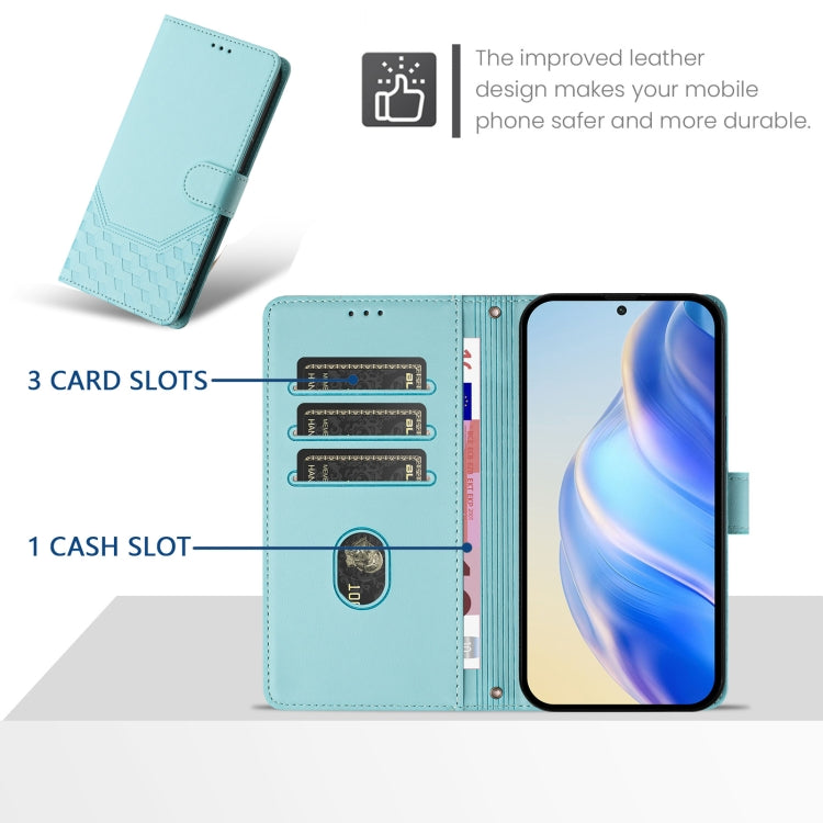 Funda de Cuero Rfid con Relieve en Panal para Teléfono Itel A80 4G (Verde Menta)