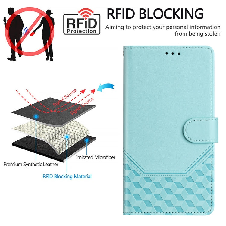 Funda de Cuero Rfid con Relieve en Panal para Teléfono Itel A80 4G (Verde Menta)
