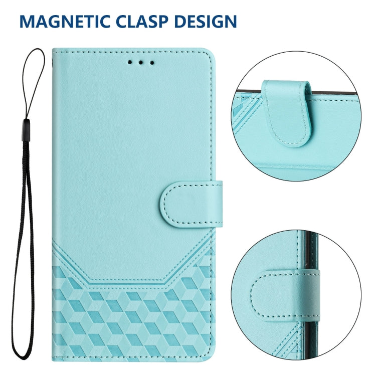 Funda de Cuero Rfid con Relieve en Panal para Teléfono Itel A80 4G (Verde Menta)