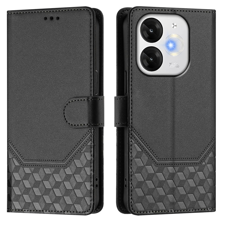 Funda de Cuero Rfid con Relieve en Panal para Teléfono Itel A80 4G (Negra)
