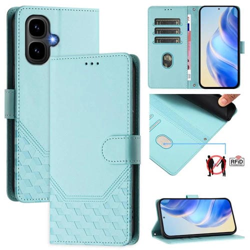 Funda de cuero RFID con relieve de panal para Tecno Pop 10 / Infinix Smart 10 4G (verde menta)