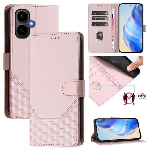Funda de cuero con relieve de panal RFID para Tecno Pop 10 / Infinix Smart 10 4G (rosa)