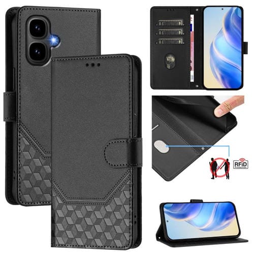Funda de cuero RFID con relieve de panal para Tecno Pop 10 / Infinix Smart 10 4G (negra)