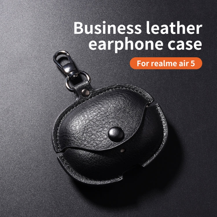 Funda Protectora de Cuero para Auriculares Realme Air 5 Pro con Gancho (Marrón Claro)