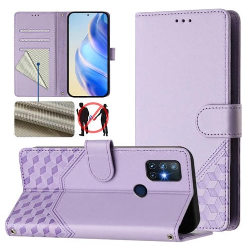 Funda de Cuero Rfid con Relieve de Panal para OnePlus Nord N10 5G (Morado Claro)