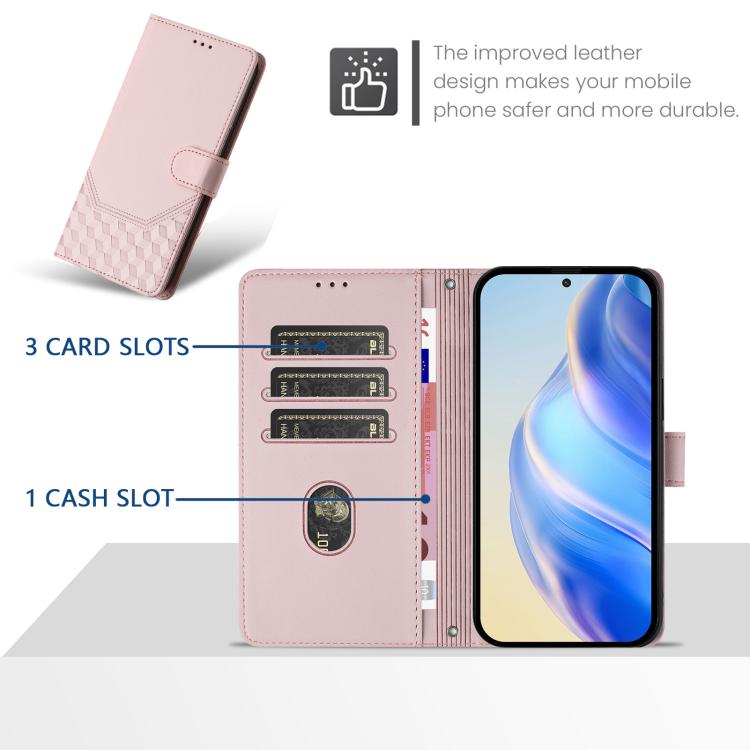 Funda de Cuero Rfid con Relieve en Panal para OnePlus 13R/Ace 5 Pro 5G (Rosa)