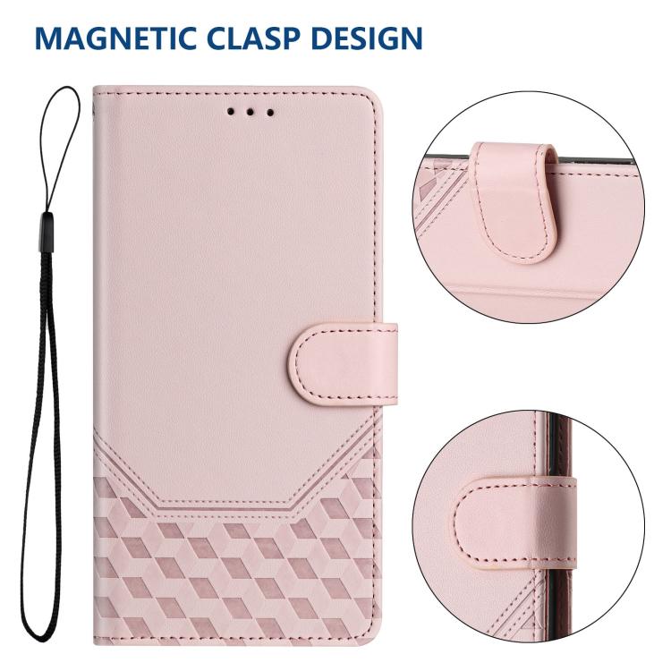 Funda de Cuero Rfid con Relieve en Panal para OnePlus 13R/Ace 5 Pro 5G (Rosa)