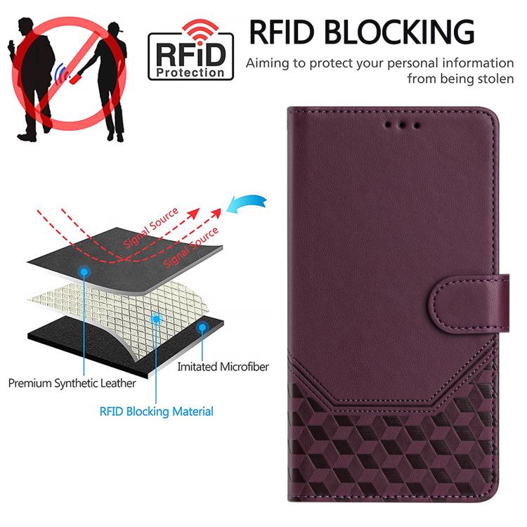 Funda de Cuero Rfid con Relieve en Panal para OnePlus 13R Ace 5 Pro 5G (Violeta)