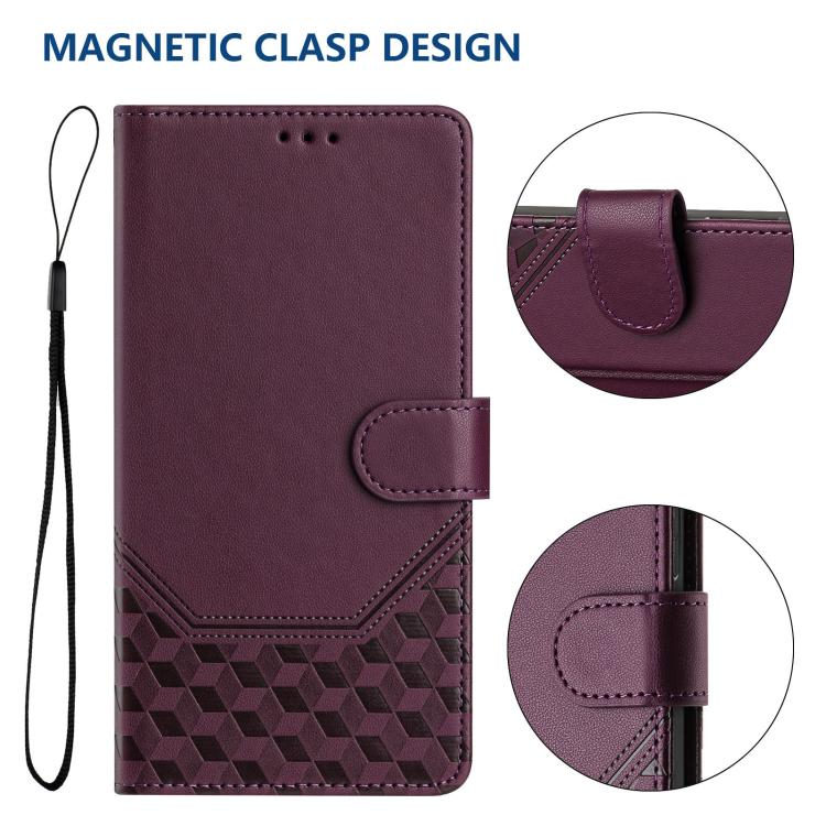 Funda de Cuero Rfid con Relieve en Panal para OnePlus 13R Ace 5 Pro 5G (Violeta)