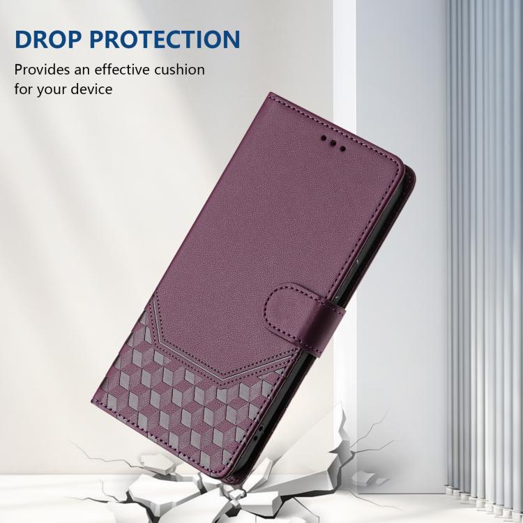 Funda de Cuero Rfid con Relieve en Panal para OnePlus 13R Ace 5 Pro 5G (Violeta)