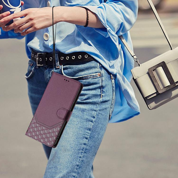 Funda de Cuero Rfid con Relieve en Panal para OnePlus 13R Ace 5 Pro 5G (Violeta)