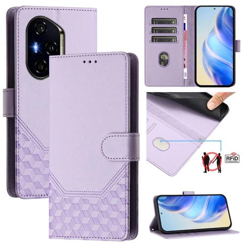 Funda de Cuero Rfid con Relieve en Panal para Honor 300 Pro 5G y 300 Ultra 5G (Morado Claro)