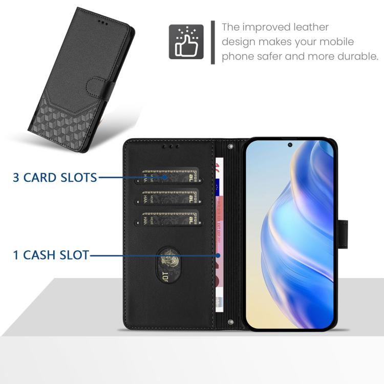 Funda de cuero con relieve de panal RFID para Samsung Galaxy A17 4G (negra)
