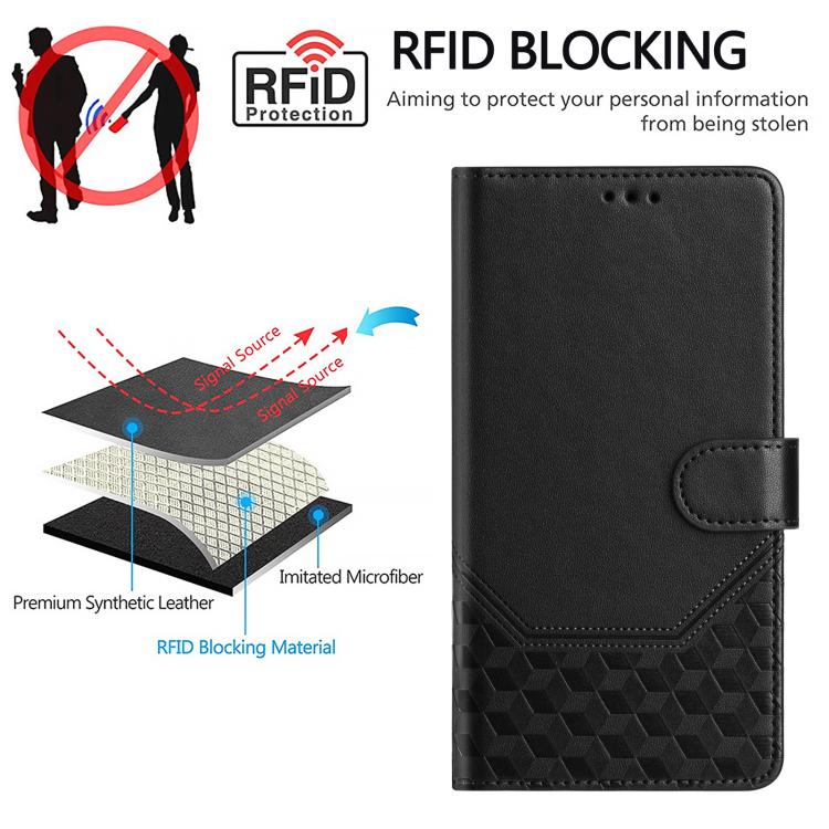 Funda de cuero con relieve de panal RFID para Samsung Galaxy A17 4G (negra)