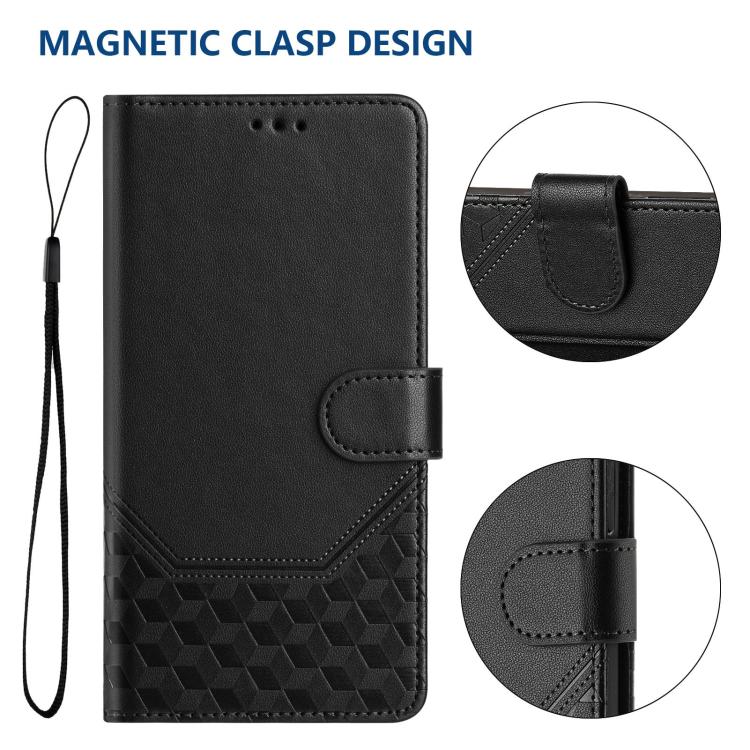 Funda de cuero con relieve de panal RFID para Samsung Galaxy A17 4G (negra)