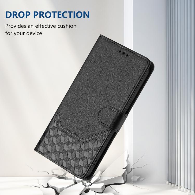 Funda de cuero con relieve de panal RFID para Samsung Galaxy A17 4G (negra)