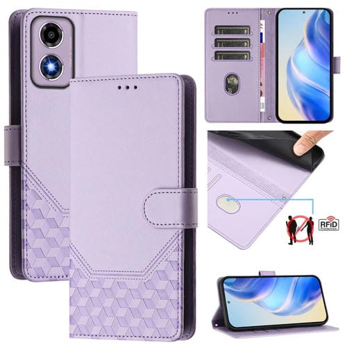 Funda de Cuero Rfid con Relieve en Panal para Motorola Moto E14 4G y G24 4G (Morado Claro)