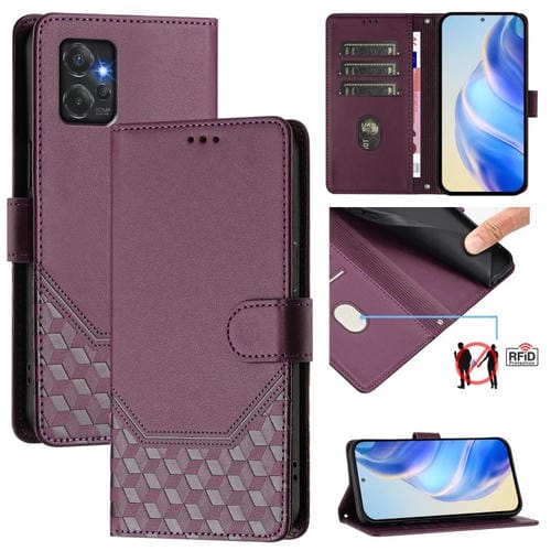 Funda de Cuero Rfid con Relieve de Panal para Motorola Moto G Power 2023 5G (Violeta)