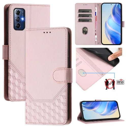 Funda de Cuero RFID con Relieve en Panal para Motorola Moto G Pure 2021 y G Play 2023 (Rosa)