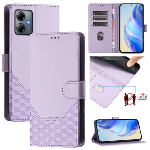 Funda de Cuero Rfid con Relieve en Panal para Motorola Moto G14 4G y G54 5G (Morado Claro)