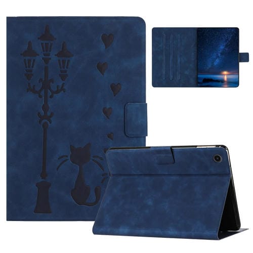 Funda de Cuero para Tablet Samsung Galaxy Tab A9+ Diseño Gato En Relieve (Azul)