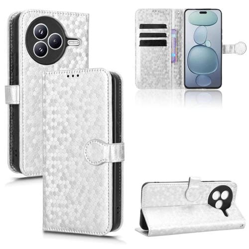 Funda de cuero con textura de panal y puntos para Xiaomi Civi 5 Pro 5G (plateada)