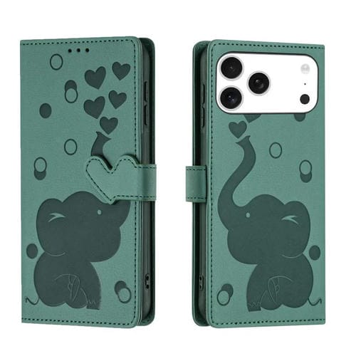 Funda de piel con relieve de elefante para iPhone 17 Pro Max (verde)
