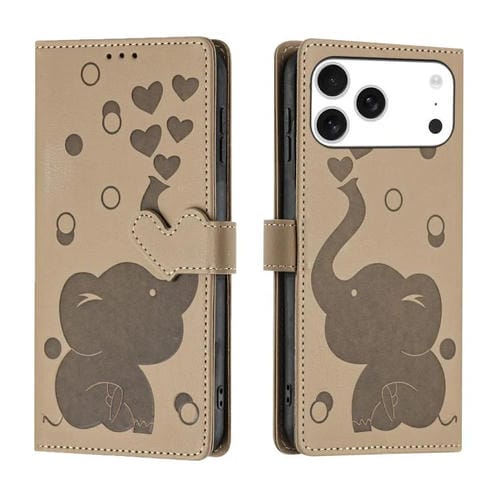 Funda de piel con relieve de elefante para iPhone 17 Pro (caqui)