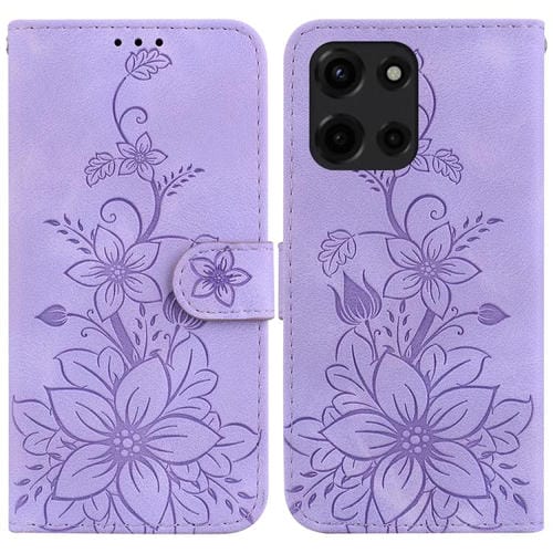 Funda de Cuero con Relieve de Lirio para Motorola Moto G 5G (2025) (Morado)