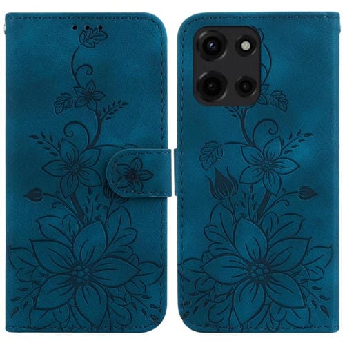 Funda de Cuero con Relieve de Lirio para Motorola Moto G 5G 2025 (Azul Oscuro)