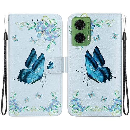 Funda de Cuero Motorola Moto G35 con Dibujo de Colores y Textura de Cristal (Pensamientos Azules)