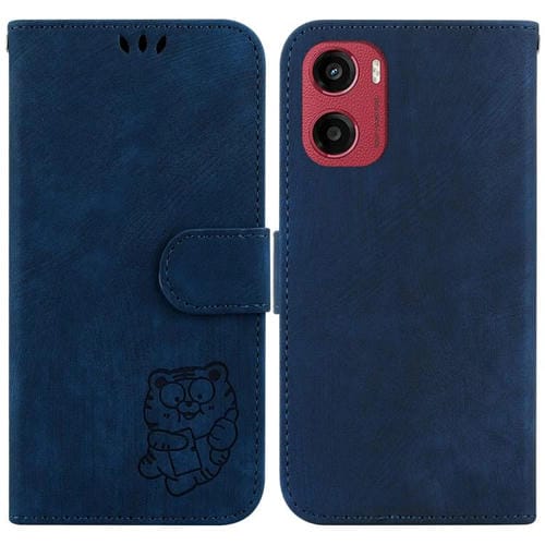 Funda de Cuero con Relieve de Tigre para Motorola Moto G05/E15 (Azul Oscuro)