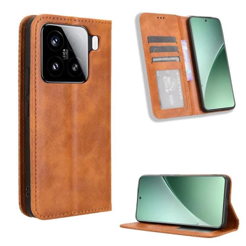 Funda De Cuero Con Textura Retro Y Hebilla Magnética Para Xiaomi 15 (Marrón)