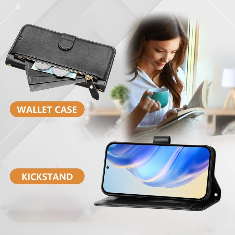Funda Tipo Billetera de Cuero con Cremallera y Ranuras para Tarjetas para iPhone 16E (Negra)