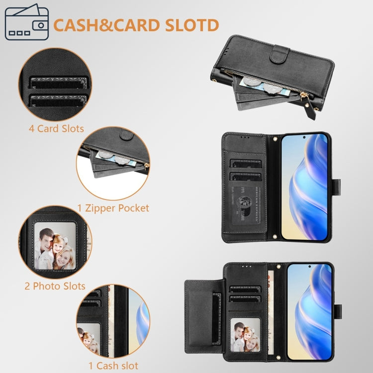 Funda Tipo Billetera de Cuero con Cremallera y Ranuras para Tarjetas para iPhone 16E (Negra)