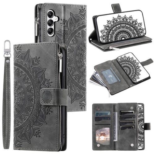 Funda de cuero con cremallera y múltiples tarjetas para Samsung Galaxy S25 FE 5G (gris)